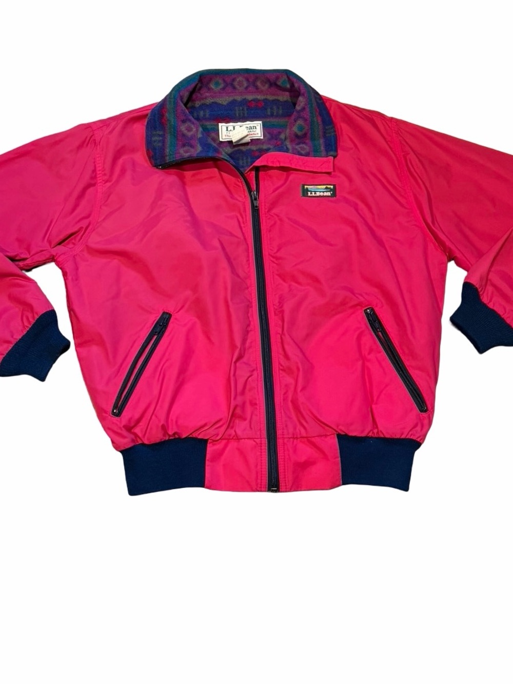 Vintage L.L. Bean Hot Pink Bomber Jacket with Navy Trim